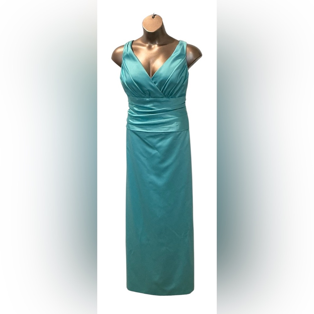 David's Bridal Green Strapless Ruched Sheath Dress